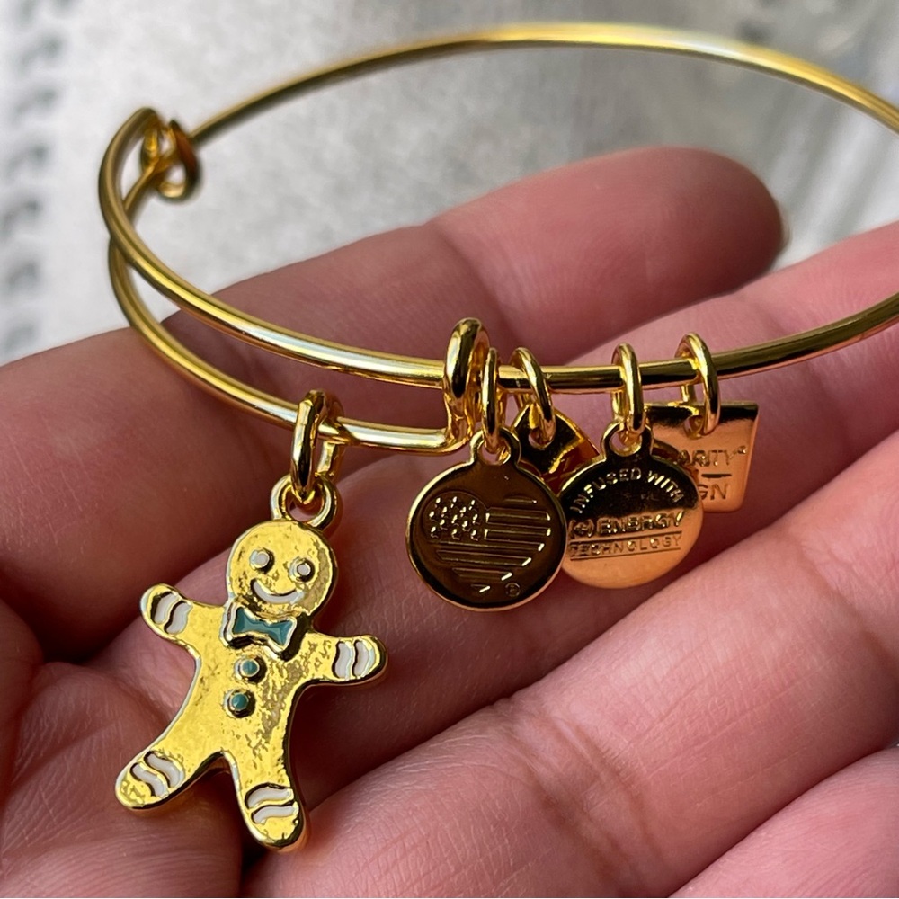 Alex And Ani | Gingerbread Man Charm In Shiny Gold Tone Bangle Bracelet #A